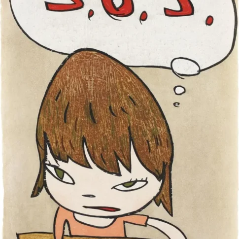 Yoshitomo Nara, S.O.S., 42.3×29.5cm, ukiyo-e woodcut on Japanese paper, 2010