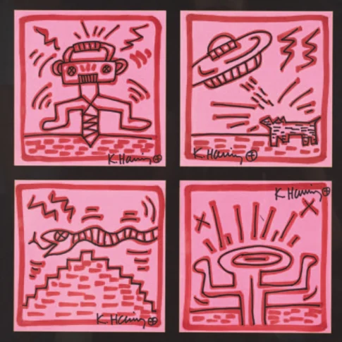 Keith Haring, Untitled, each 23.2×23.2cm, paint marker on paper, 1987