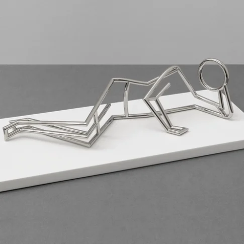 Julian Opie, Figure 4, position 2, 11.0×41.3×10.6cm, nickel-plated resin with Corian base, 2022