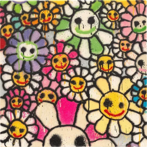 MADSAKI, Homage to Takashi Murakami Flowers, 45.0×45.0cm, acrylic and aerosol on canvas, 2016