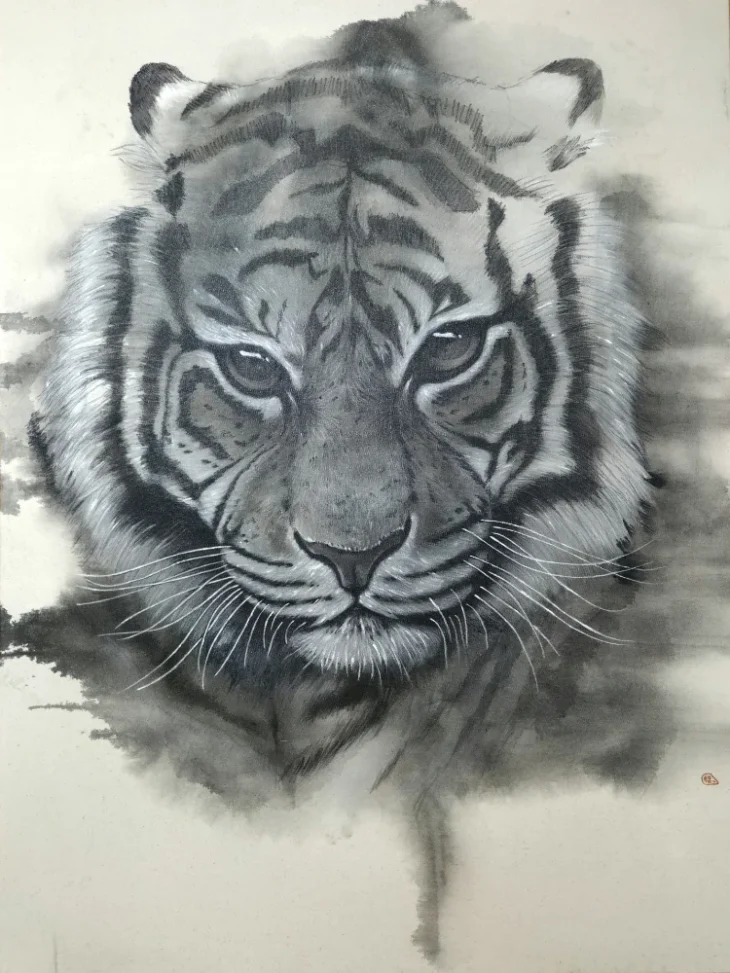 Pokil Kim, Presence, 86.0×145.0cm, ink and color on unbleached cotton, 2022