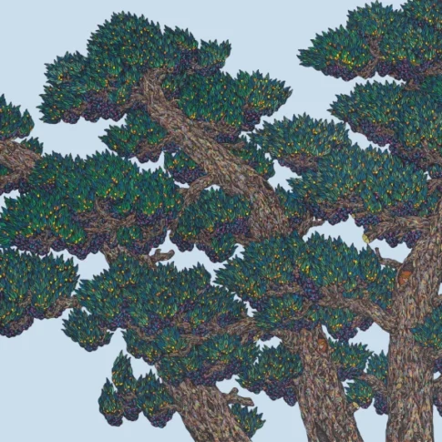Hur Jun, Hidden Place-Three Trees, 85.0×148.0cm, mixed media on paper, 2024