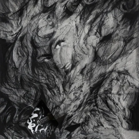 안나박, Queen of Hearts, 91.0×61.0cm, charcoal, ink, and paint on paper mounted on aluminum panel, 2026